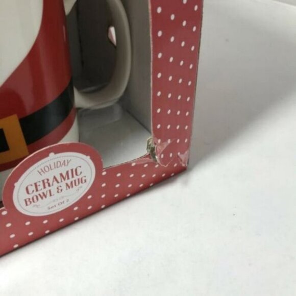 Christmas Holiday Ceramic Bowl Mug Set Of 2 Santa Christmas - Picture 12 of 12